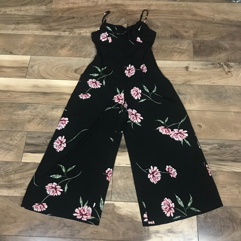 Show Me Your MuMu Black Wide-Leg Floral Jumpsuit with Pink Flowers